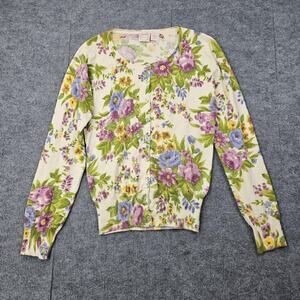 Parfait Cardigan Sweater Womens Medium Floral Embroidered Beaded Cottage Garden